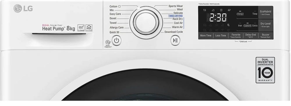 LG RC80U2AV4Q Asciugatrice cm. 60 - capacità 8 kg - bianco