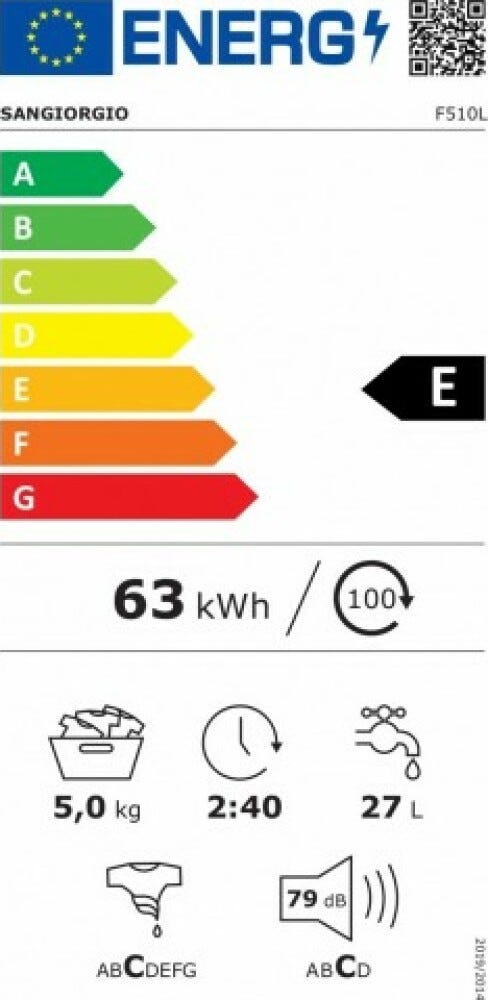 SanGiorgio F510L Lavatrice slim cm. 60 - profondità cm. 45 - capacità 5 kg - bianco