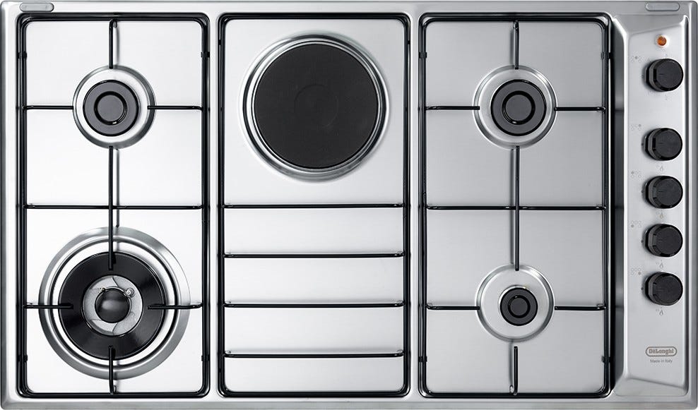 De Longhi FLA49RD Family Piano a cottura a gas con piastra elettrica cm. 86 - inox