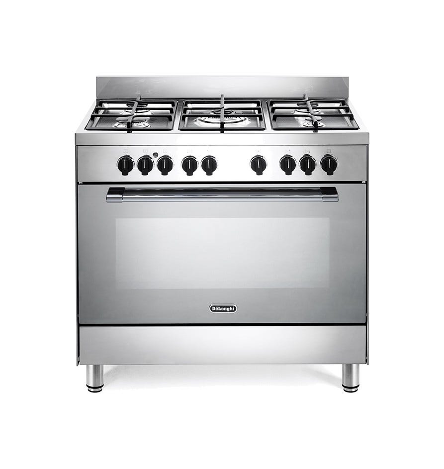 De Longhi GEMMA96MED Gemma Cucina da accosto cm 90 - 5 fuochi + 1 forno elettrico - scaldavivande - inox