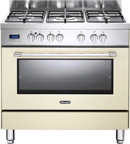 De Longhi PRO96MCED Professional Cucina da accosto cm 90 - 5 fuochi + 1 forno elettrico - scaldavivande - crema
