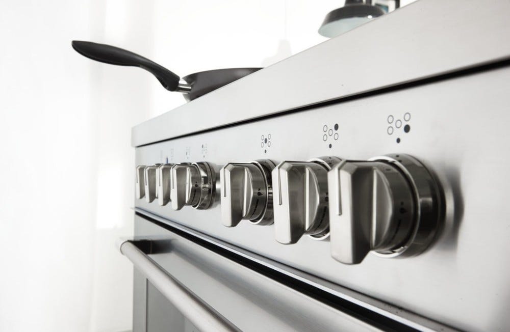De Longhi PRO96MRED Professional Cucina da accosto cm 90 - 5 fuochi + 1 forno elettrico - scaldavivande - bordeaux