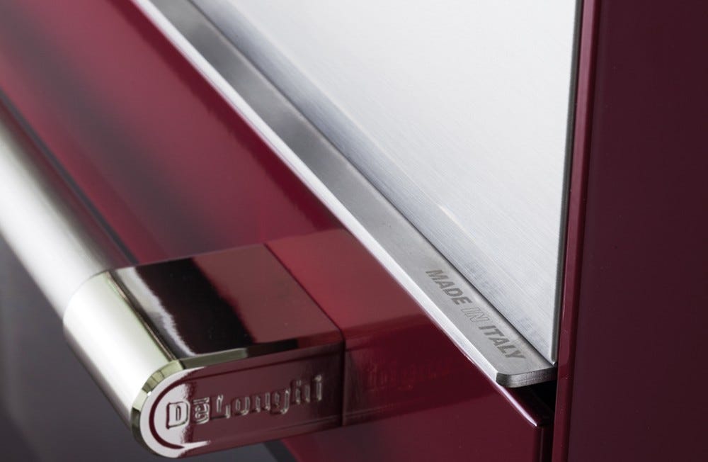 De Longhi PRO96MRED Professional Cucina da accosto cm 90 - 5 fuochi + 1 forno elettrico - scaldavivande - bordeaux