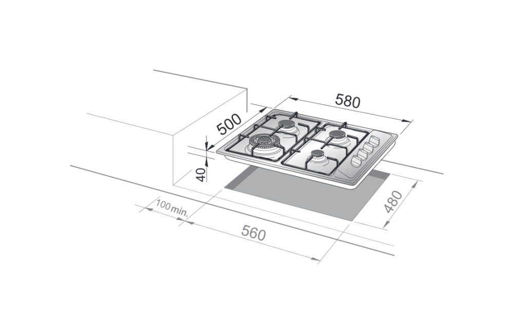 De Longhi YAL46ASV Continuativi Piano a cottura a gas cm. 58 - inox