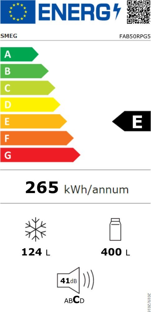 Smeg Selection FAB50RPG5 50's Style Frigorifero con congelatore a libera installazione cm. 80 h. 192 - lt. 524 - verde pastello