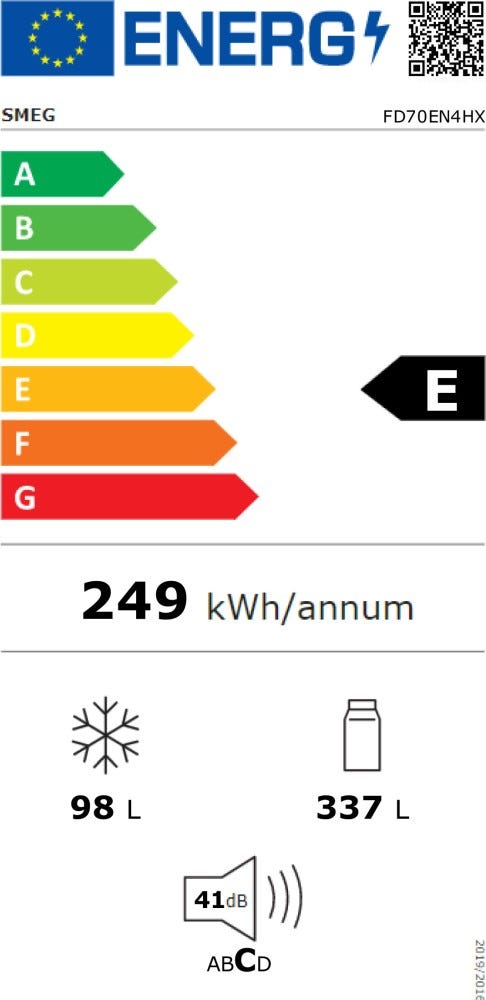Smeg FD70EN4HX Universale Frigorifero con congelatore a libera installazione cm. 70 h. 183 - lt. 434 - inox