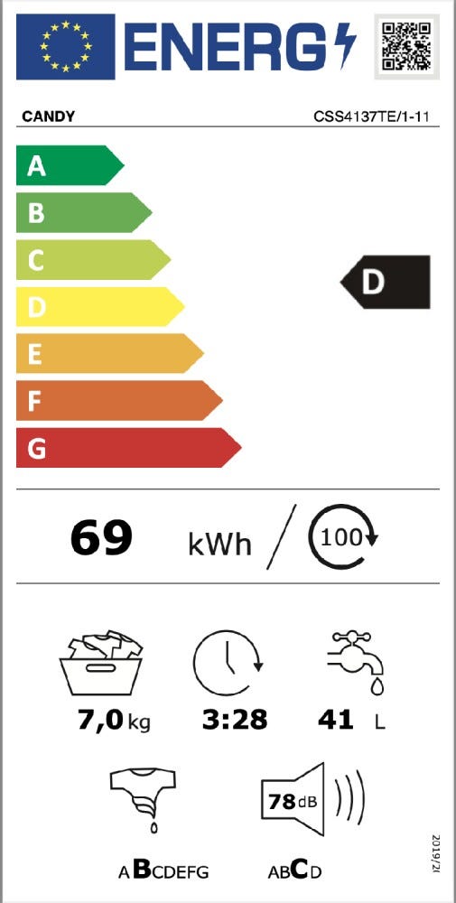 Candy CSS4137TE/1-11 Lavatrice slim cm. 60 - profondità cm. 45 - capacità 7 kg - bianco