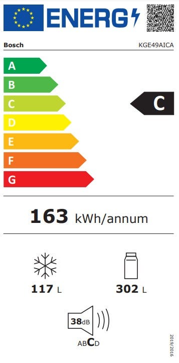 Bosch KGE49AICA 6 Frigorifero con congelatore a libera installazione - cm. 70 h 201 - lt. 419 - inox antimpronta