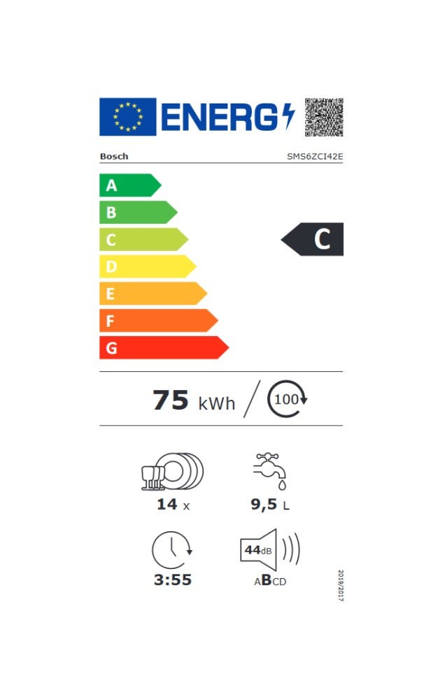 Bosch SMS6ZCI42E 6 Lavastoviglie a libera installazione cm. 60 - 14 coperti - inox