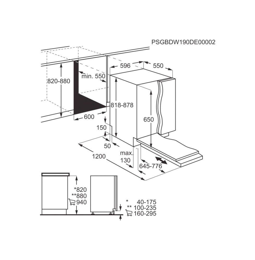 Electrolux EEA17200L Lavastoviglie ad incasso cm. 60 - 13 coperti - cerniere sliding