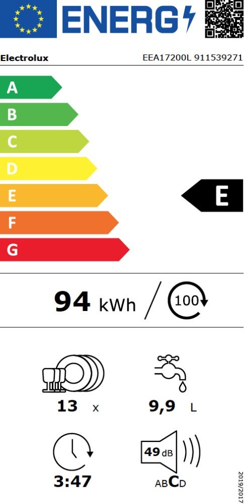 Electrolux EEA17200L Lavastoviglie ad incasso cm. 60 - 13 coperti - cerniere sliding