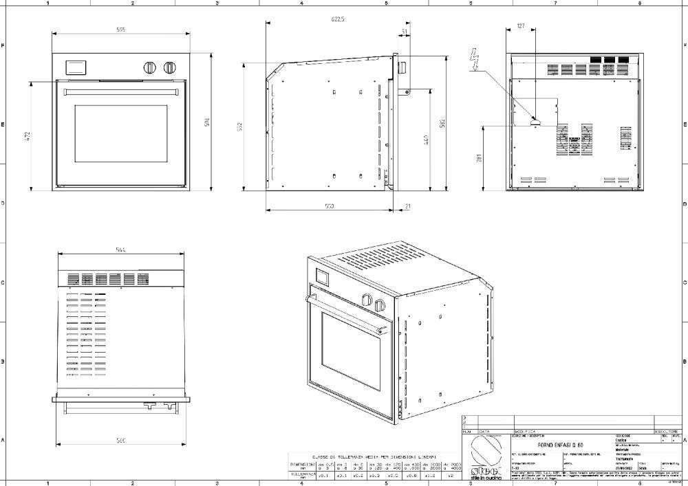 Steel Enfasi EQFE6 Design40 Forno da incasso 70 litri, 10 funzioni, programmatore TFT, acciaio inox