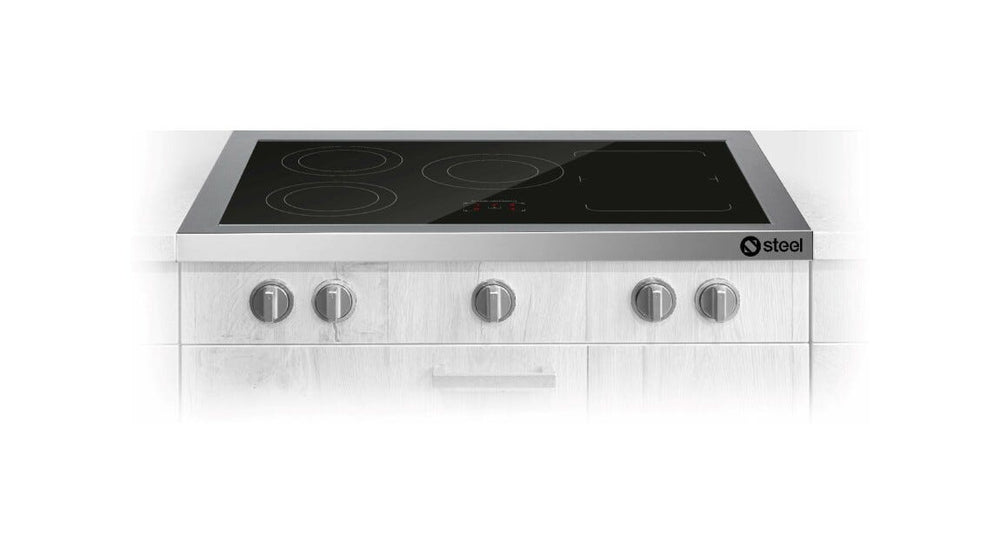 Steel Enfasi E9P-5FIW Design40 Piano cottura a induzione 90 cm, 5 zone (2 flex), controlli frontali, vetroceramica nero + cornice inox
