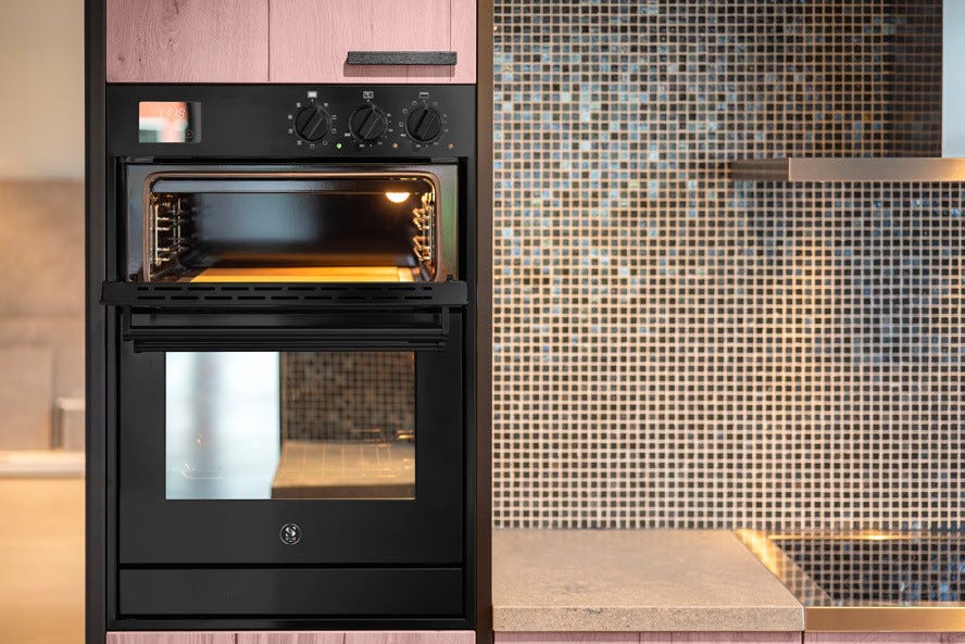 Steel Enfasi EQFFE6 NF Design40 Doppio forno da incass 60x90 cm, 9 funzioni + forno pizza a pietra refrattaria, nero