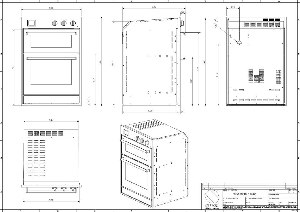 Steel Enfasi EQFFE6 NF Design40 Doppio forno da incass 60x90 cm, 9 funzioni + forno pizza a pietra refrattaria, nero