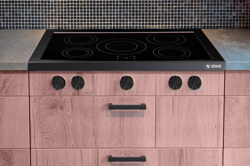 Steel Enfasi E9P-5FI NF Design40 All Black Piano cottura a induzione 90 cm, 5 zone (2 flex), comandi frontali, vetroceramica nero + cornice nero fumo