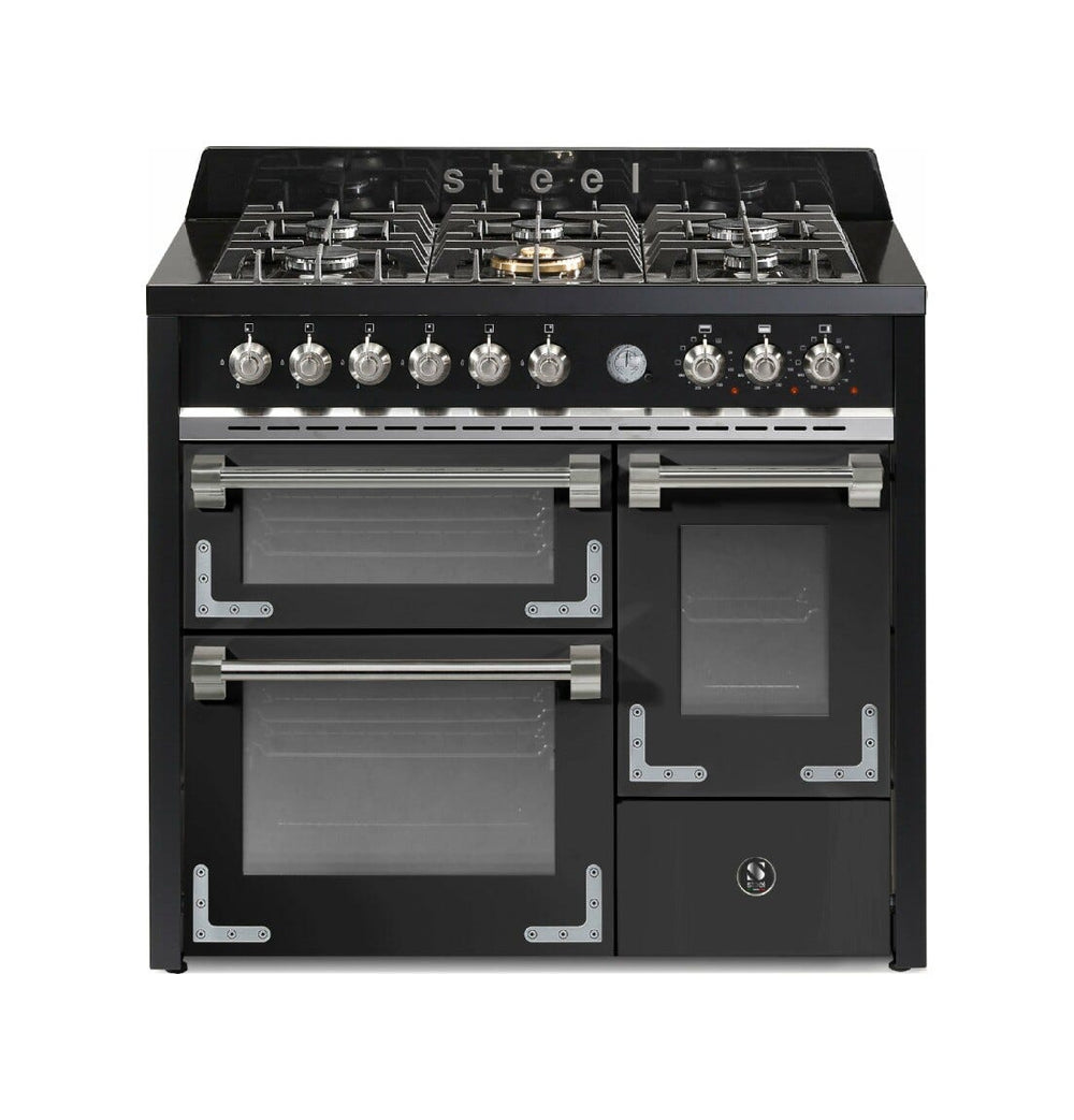Steel Oxford 100/3 XQ10FFF Oxford 100/3 Cucina da accosto 100 cm, triplo forno elettrico (70 + 39 + 34 lt), piano cottura full-gas o induzione, acciaio inox