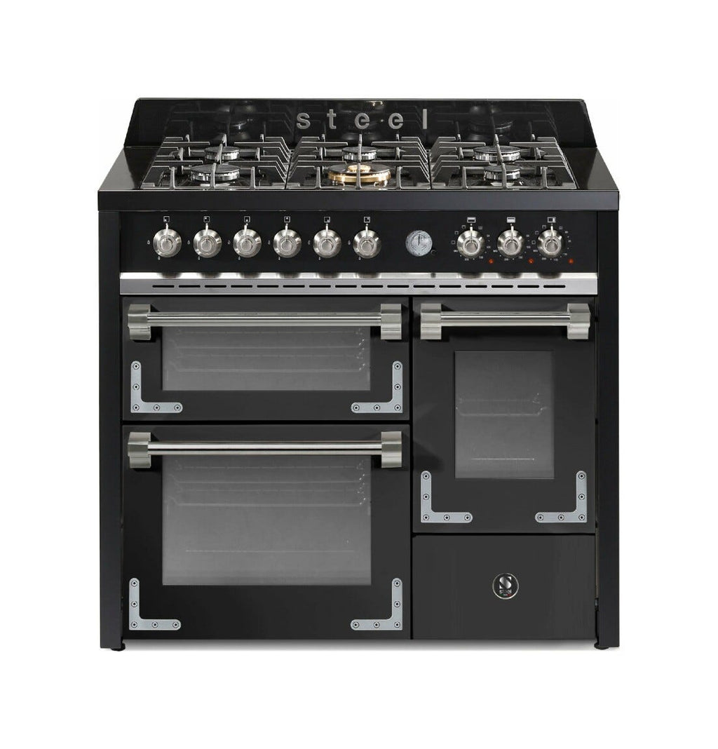 Steel Oxford 100/3 XQ10FFF Oxford 100/3 Cucina da accosto 100 cm, triplo forno elettrico (70 + 39 + 34 lt), piano cottura full-gas o induzione, acciaio inox