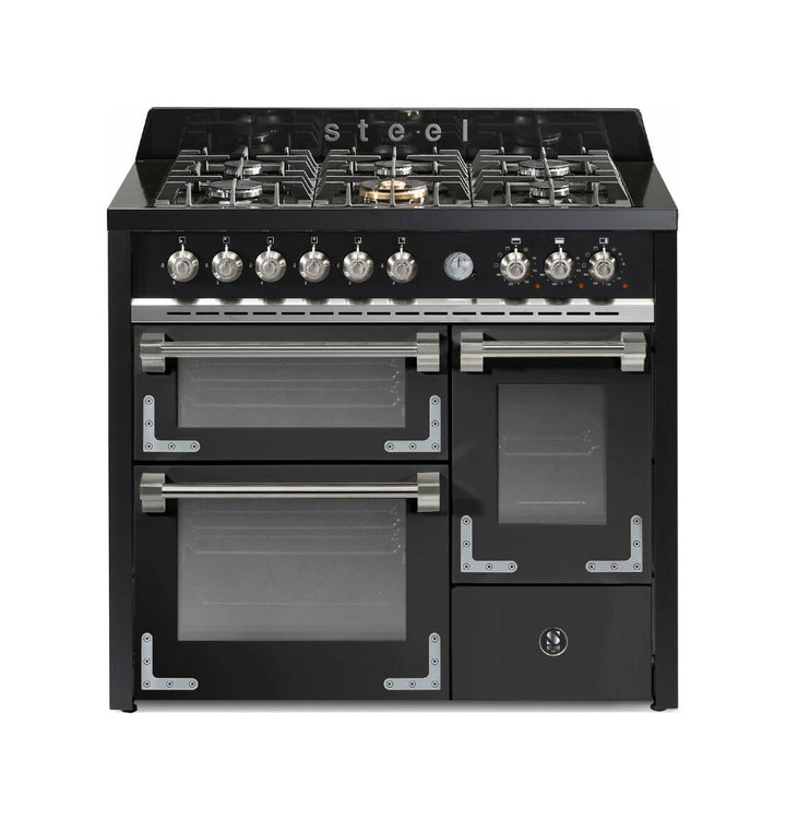 Steel Oxford 100/3 XQ10FFF Oxford 100/3 Cucina da accosto 100 cm, triplo forno elettrico (70 + 39 + 34 lt), piano cottura full-gas o induzione, acciaio inox