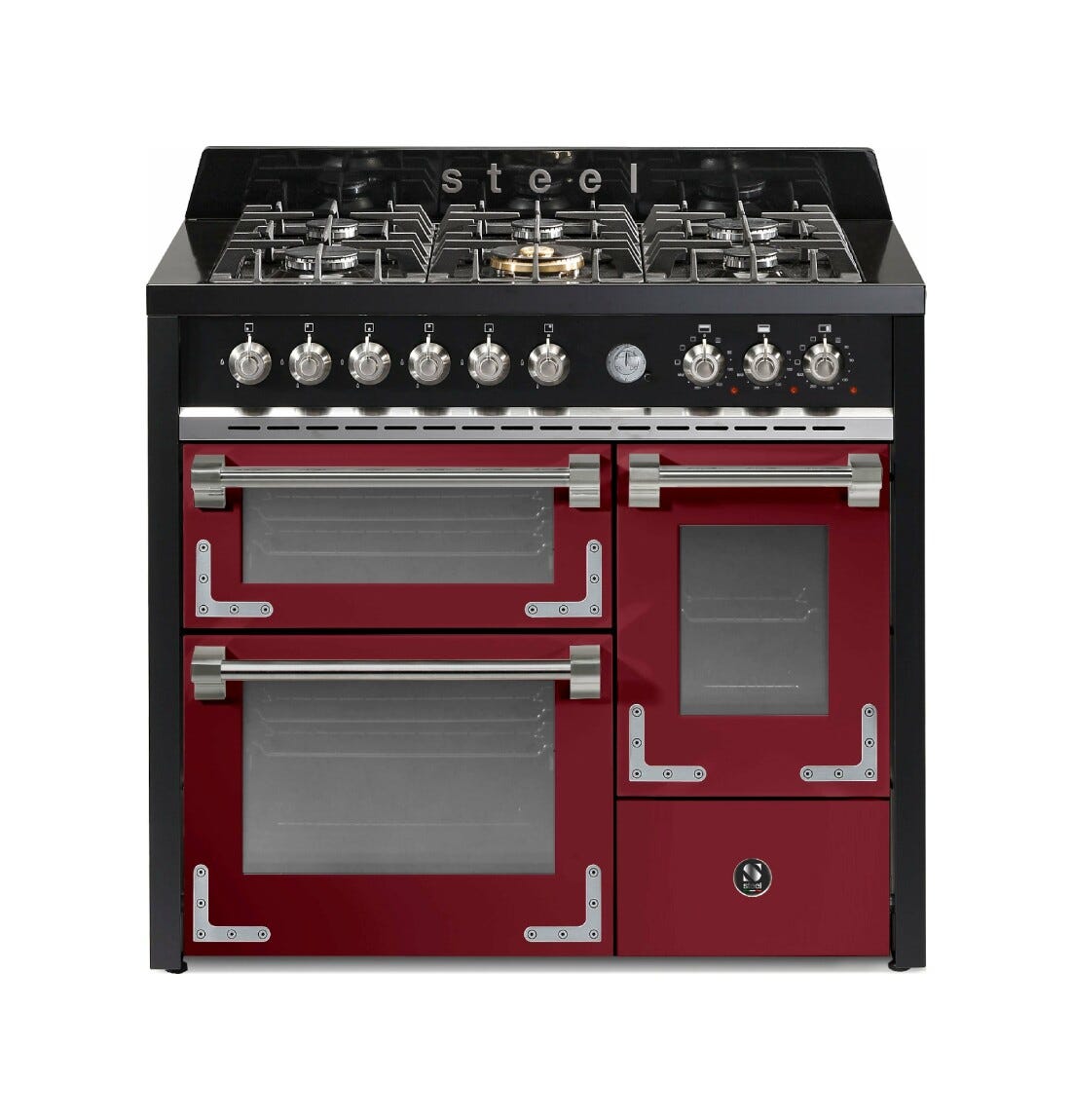 Steel Oxford 100/3 XQ10FFF Oxford 100/3 Cucina da accosto 100 cm, triplo forno elettrico (70 + 39 + 34 lt), piano cottura full-gas o induzione, acciaio inox