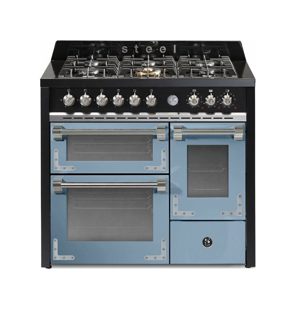 Steel Oxford 100/3 XQ10FFF Oxford 100/3 Cucina da accosto 100 cm, triplo forno elettrico (70 + 39 + 34 lt), piano cottura full-gas o induzione, acciaio inox