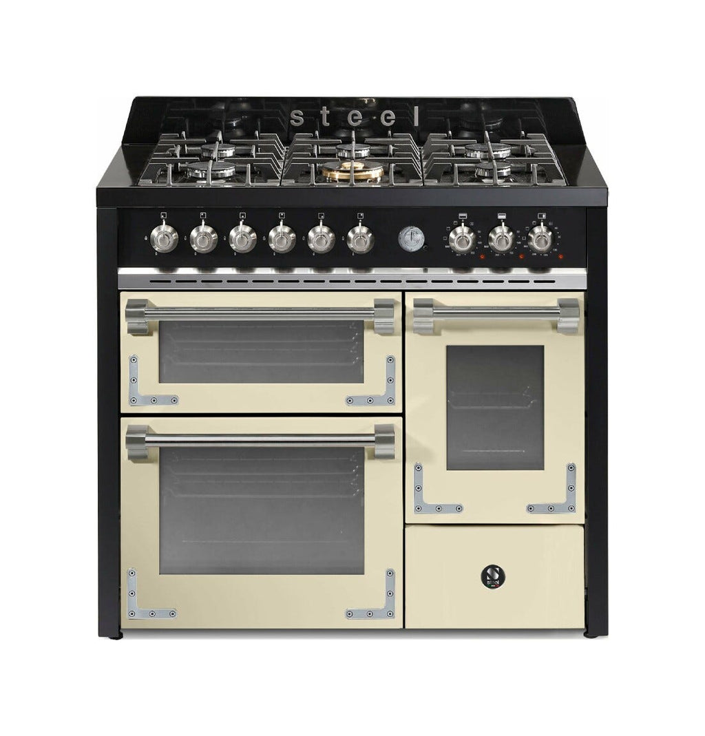 Steel Oxford 100/3 XQ10FFF Oxford 100/3 Cucina da accosto 100 cm, triplo forno elettrico (70 + 39 + 34 lt), piano cottura full-gas o induzione, acciaio inox
