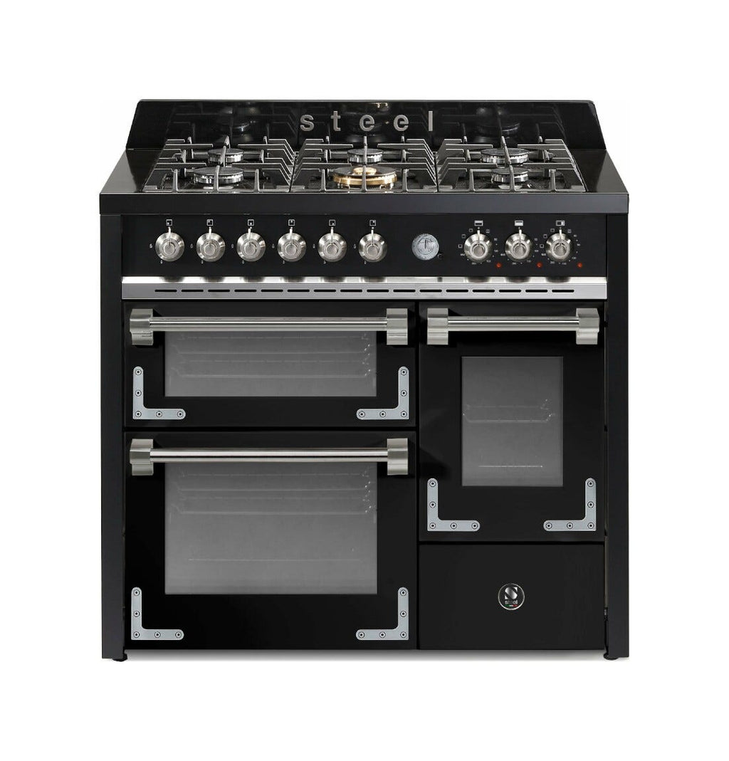 Steel Oxford 100/3 XQ10FFF Oxford 100/3 Cucina da accosto 100 cm, triplo forno elettrico (70 + 39 + 34 lt), piano cottura full-gas o induzione, acciaio inox