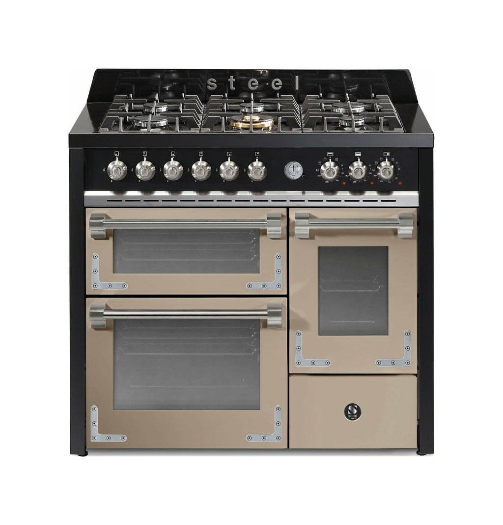 Steel Oxford 100/3 XQ10FFF Oxford 100/3 Cucina da accosto 100 cm, triplo forno elettrico (70 + 39 + 34 lt), piano cottura full-gas o induzione, acciaio inox