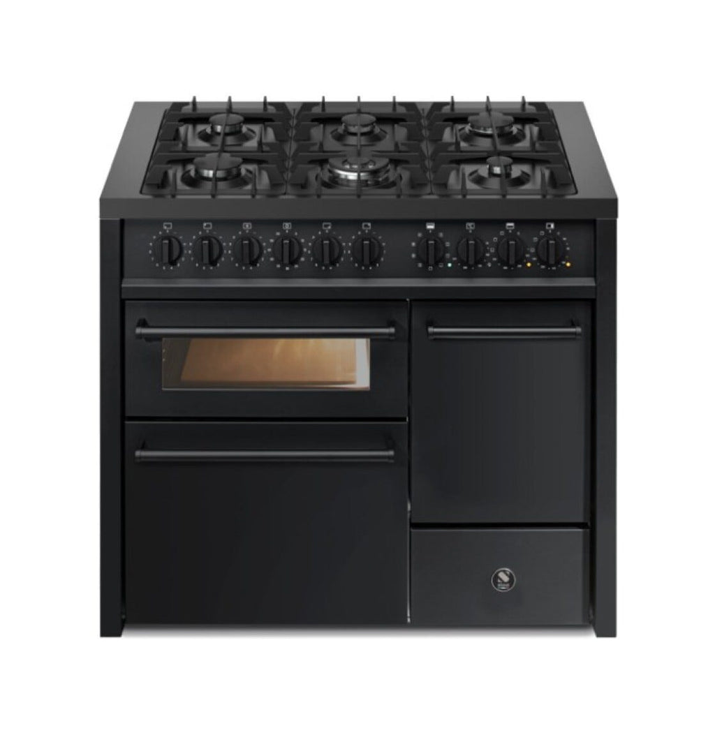 Steel Enfasi 100/3 EQ10FFF NF All Black Cucina da accosto 100 cm, 3 forni elettrici con forno pizza/grill, piano gas o induzione, nero fumo opaco