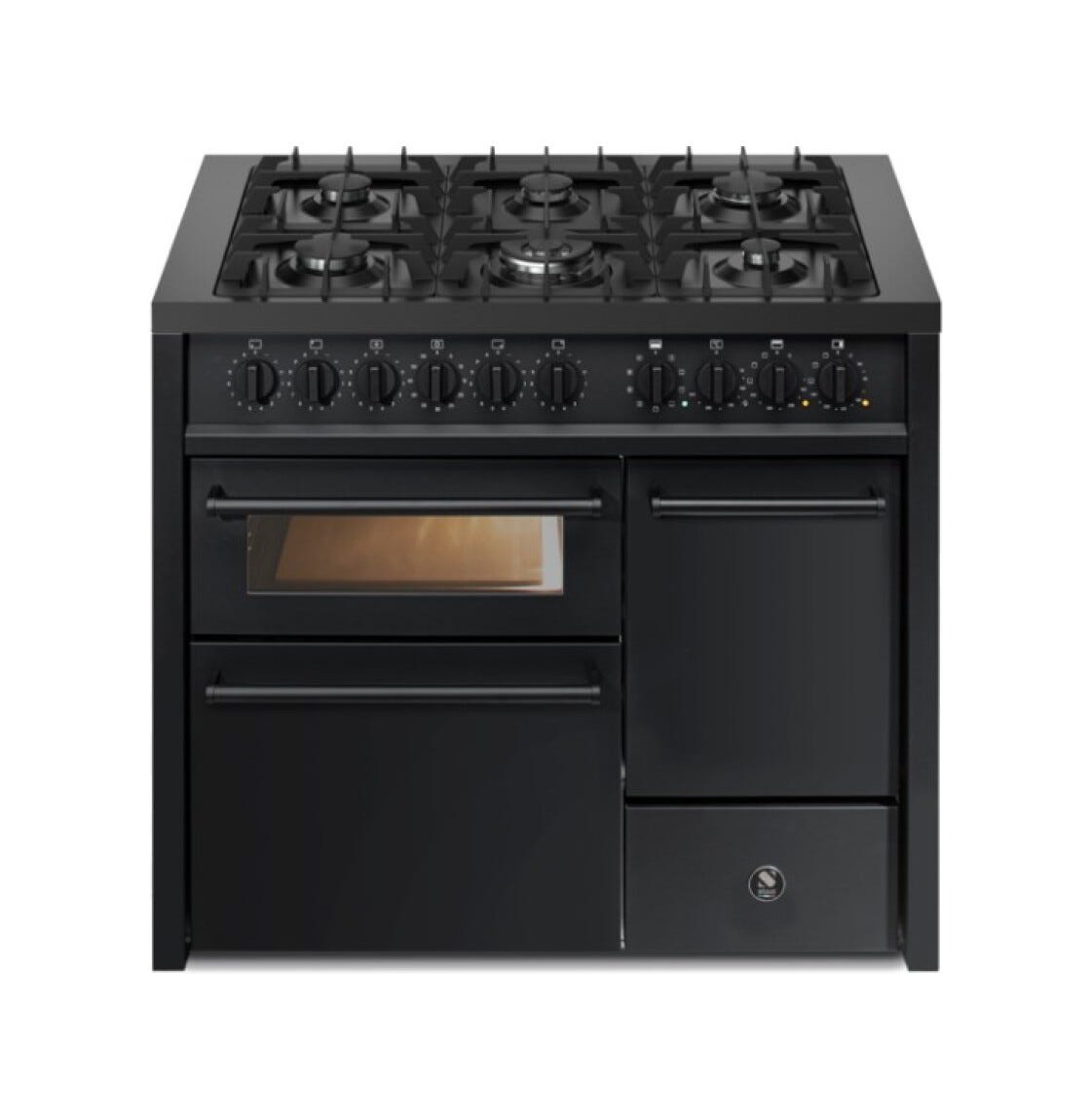 Steel Enfasi 100/3 EQ10FFF NF All Black Cucina da accosto 100 cm, 3 forni elettrici con forno pizza/grill, piano gas o induzione, nero fumo opaco