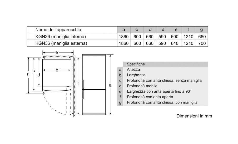 Siemens KG36NVIEC iq300 Frigorifero con congelatore cm. 60 h. 186 - lt. 326 - inox antimpronta