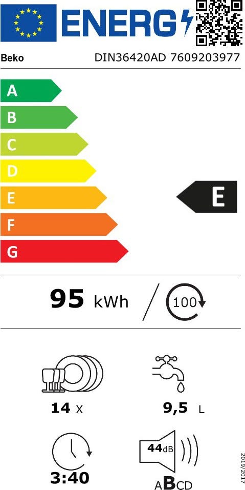 Beko DIN36420AD Lavastoviglie integrata totale autodose cm. 60 - 14 coperti