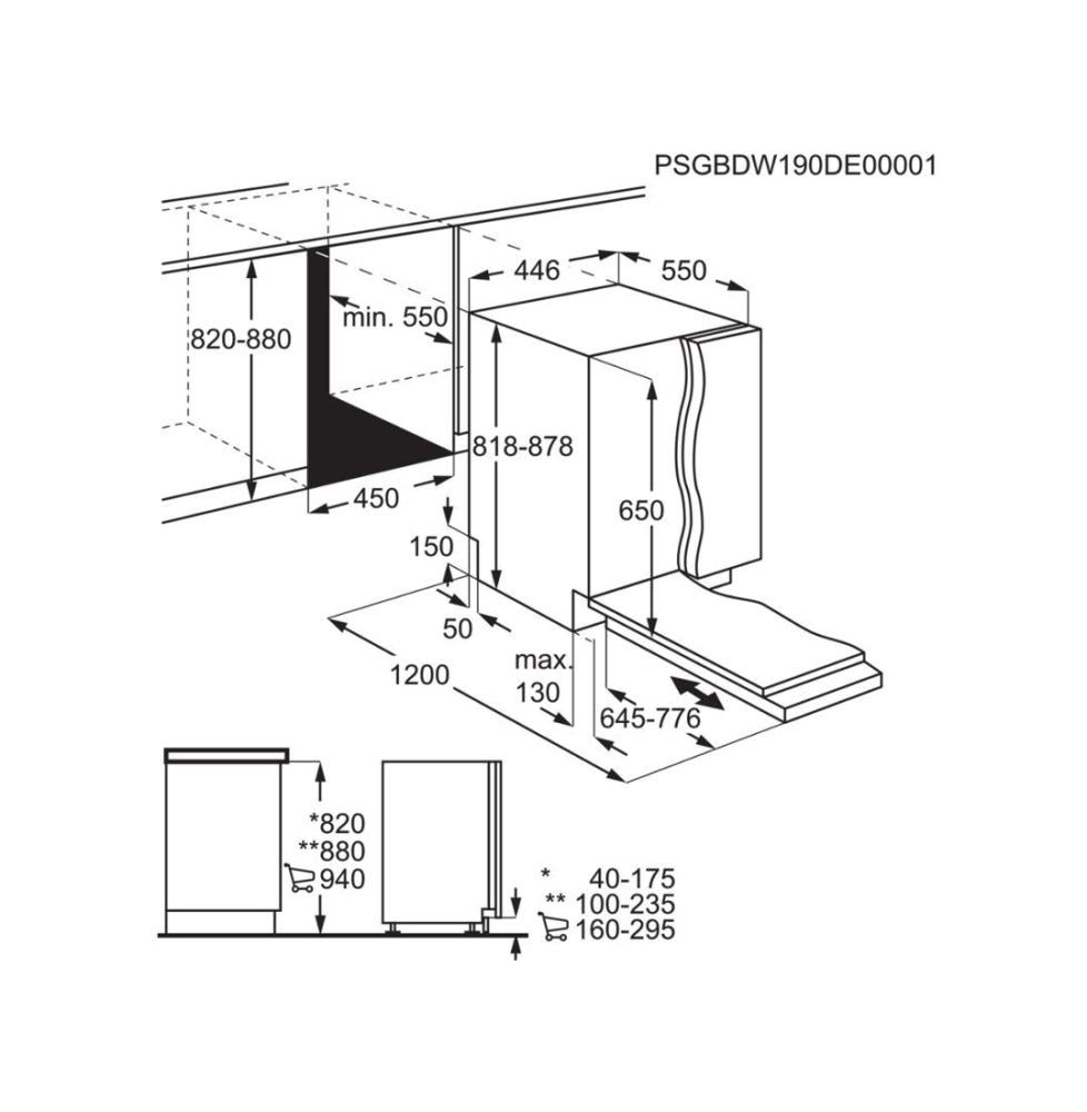 Electrolux KEMC3211L 700 AirDry MaxiFlex Lavastoviglie integrata totale cm. 45 - 10 coperti - cerniere sliding