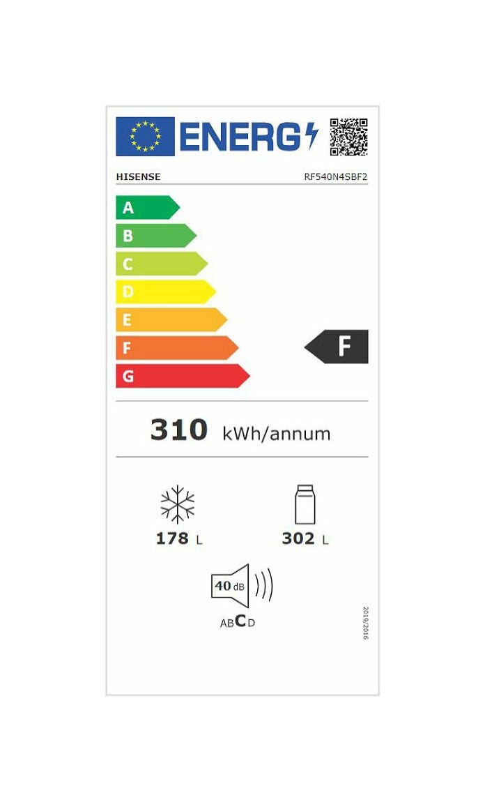 Hisense RF540N4SBF2 PureFlat Frigocongelatore a libera installazione 480 lt. cm. 79 h 182 - nero