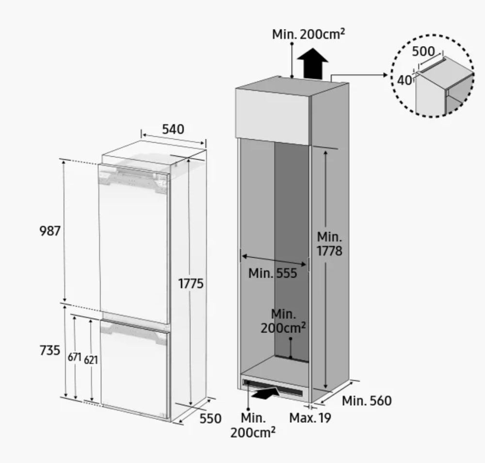 Samsung BRB26715CWW Frigorifero con congelatore da incasso cm. 54 h. 177 - lt. 264