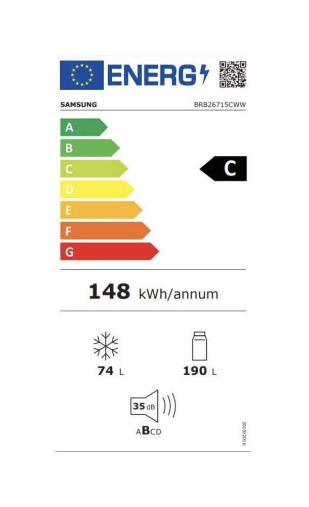 Samsung BRB26715CWW Frigorifero con congelatore da incasso cm. 54 h. 177 - lt. 264