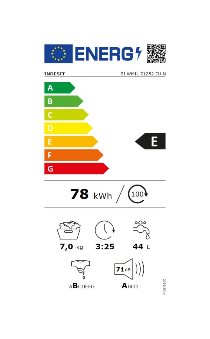 Indesit BI WMIL 71252 EU N Lavatrice da incasso cm. 60 - capacità 7 kg - bianco