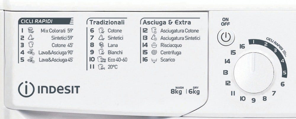 Indesit EWDE861483WITN Lavasciuga cm. 60 - lavaggio 8 kg - asciugatura 6 kg - bianco