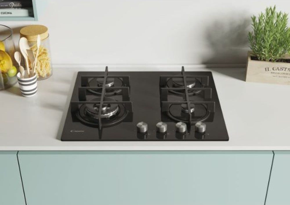 Candy CDK6GF4WEKB Piano cottura a gas cm. 60 - vetro nero