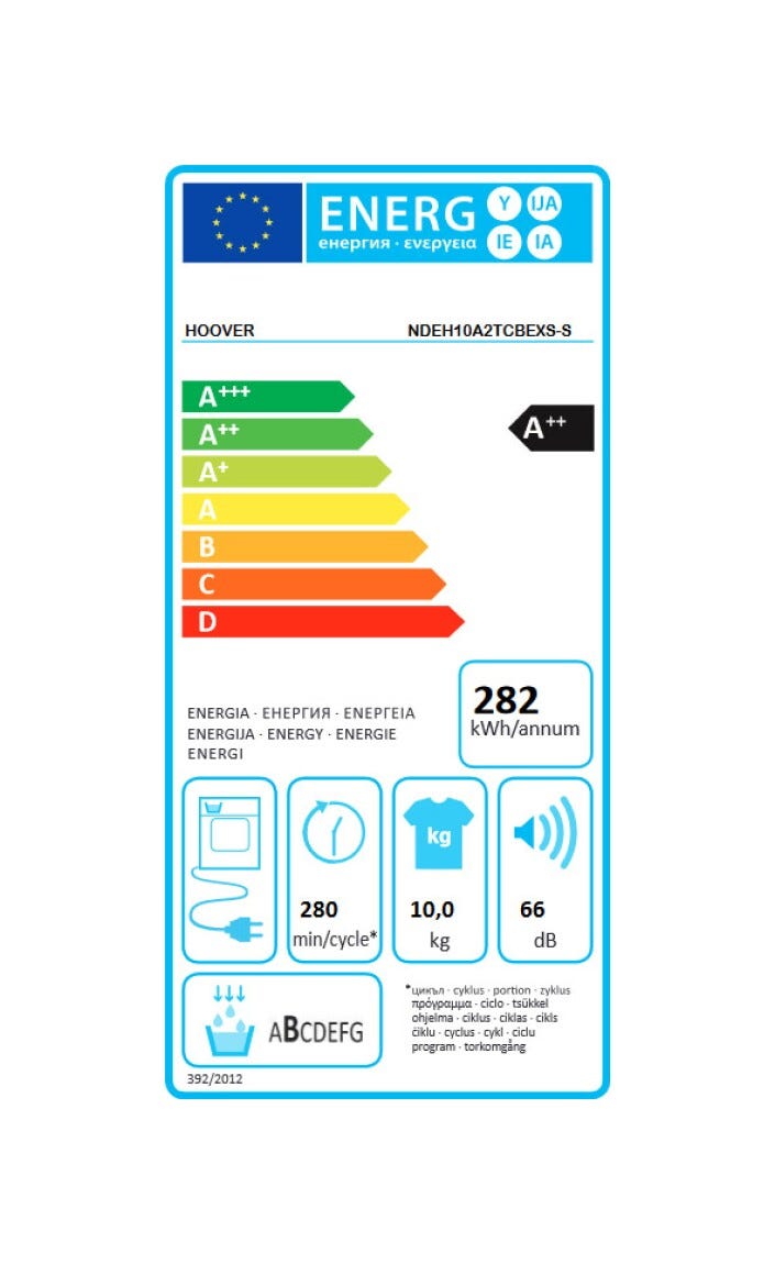 Hoover NDEH10A2TCBEXS-S H-DRY 500 Asciugatrice cm. 60 - capacità 10 kg - bianco