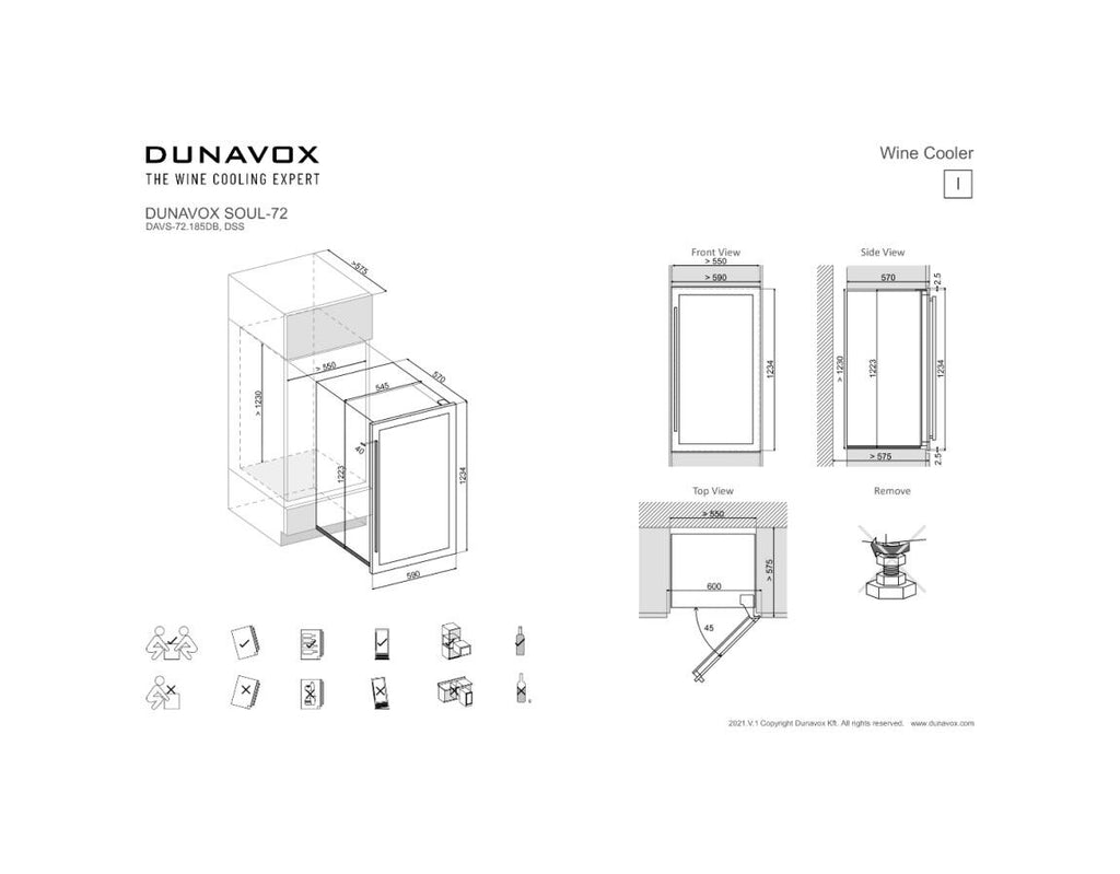 Dunavox VS-72.185DB Soul-72 Cantina vini da incasso cm. 59 - 72 bottiglie - nero