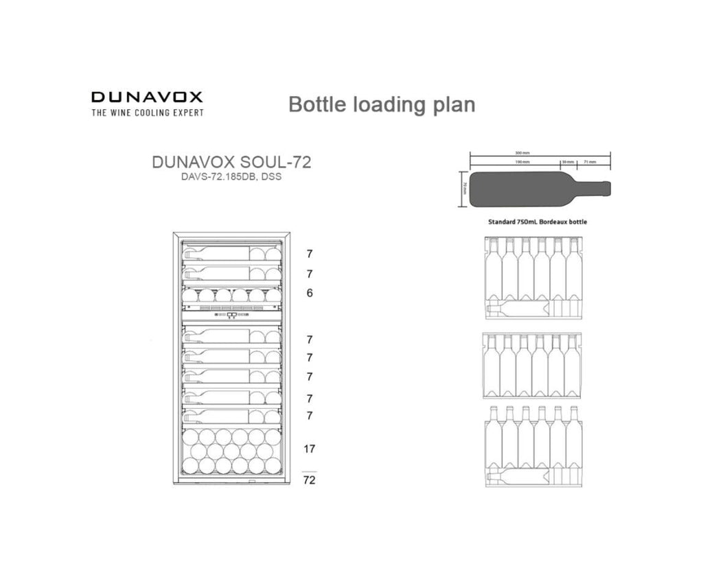 Dunavox VS-72.185DB Soul-72 Cantina vini da incasso cm. 59 - 72 bottiglie - nero