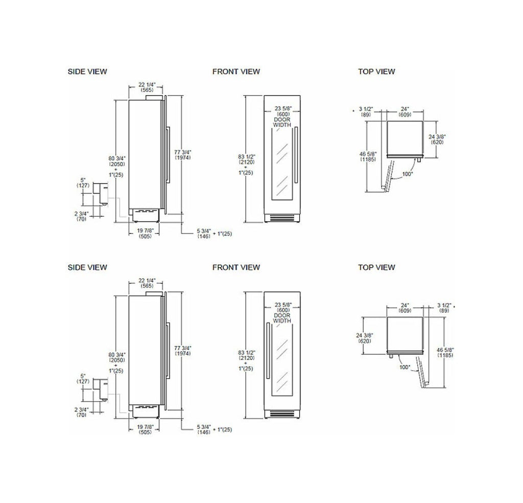 Bertazzoni WC605BLP2T Professional Cantina vini da incasso 60 cm, doppia zona, 80 bottiglie, apertura porta a sinistra, Panel Ready