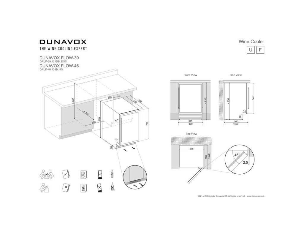 Dunavox UF-46.138SS Flow-46 Cantina vini cm. 60 - 46 bottiglie - inox