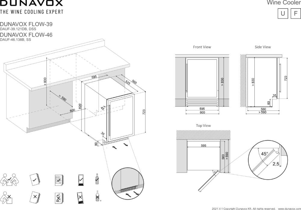 Dunavox UF-39.121DB Flow-39 Cantina vini cm. 60 - 39 bottiglie - nero