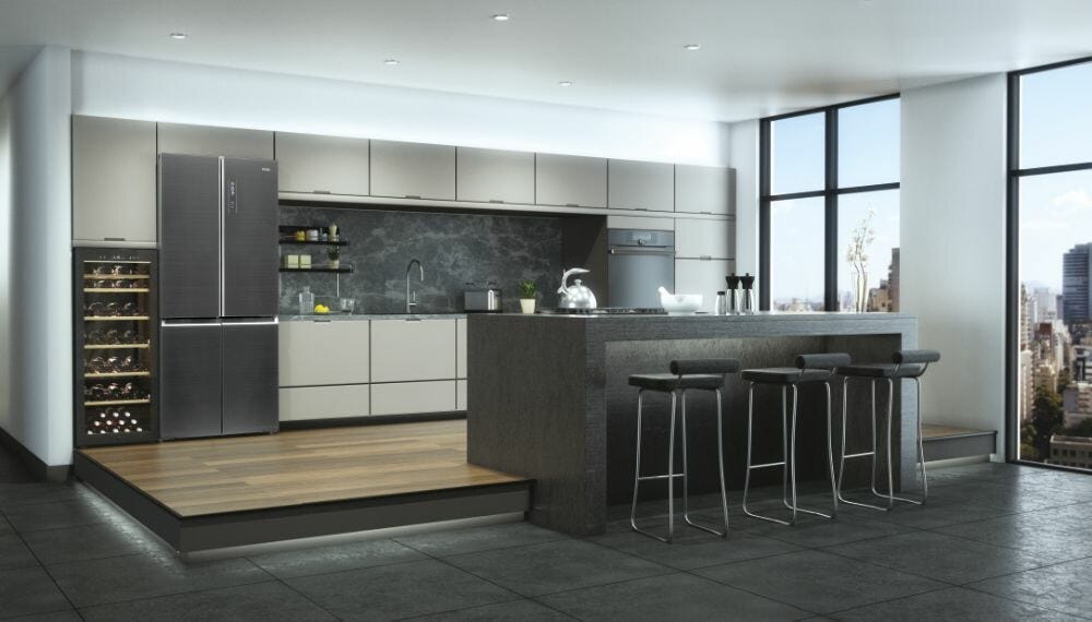Haier HTF508DGS7 Cube 83 Serie 7 Frigorifero con congelatore 4 porte - cm. 83 h 190 - lt. 537 - silver