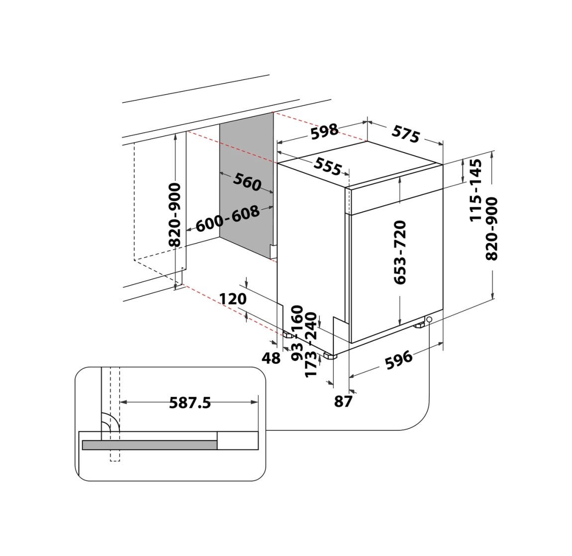 Whirlpool WBC3C34PFX Lavastoviglie integrata parziale cm. 60 - 14 coperti - frontalino inox