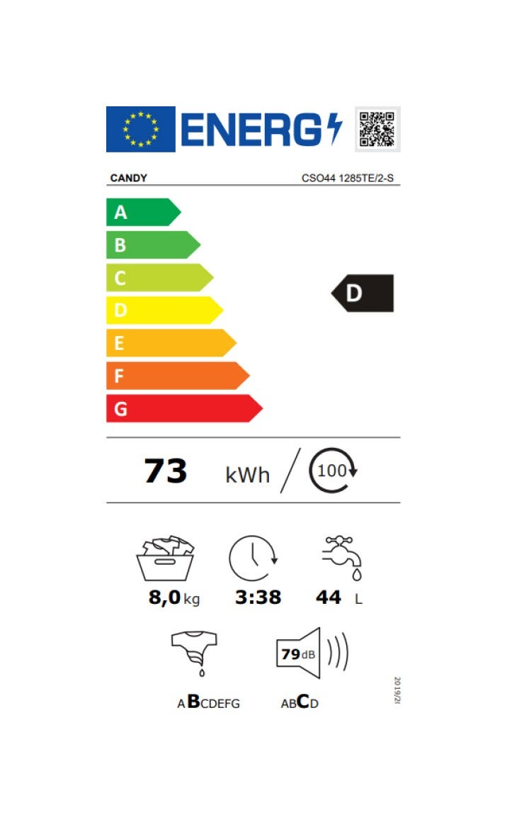 Candy CSO44 1285TE/2-S Lavatrice slim cm. 60 - profondità cm. 47 - capacità 8 kg - bianco