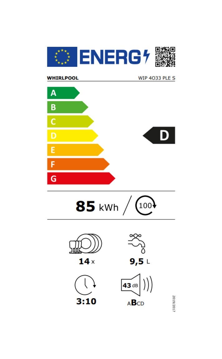 Whirlpool WIP4O33PLES Lavastoviglie integrata totale cm. 60 - 14 coperti