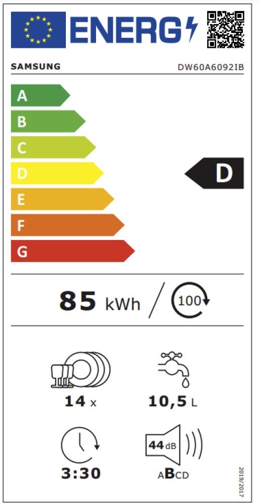Samsung DW60A6092IB/EO Lavastoviglie integrata totale cm. 60 - 14 coperti - cerniere sliding
